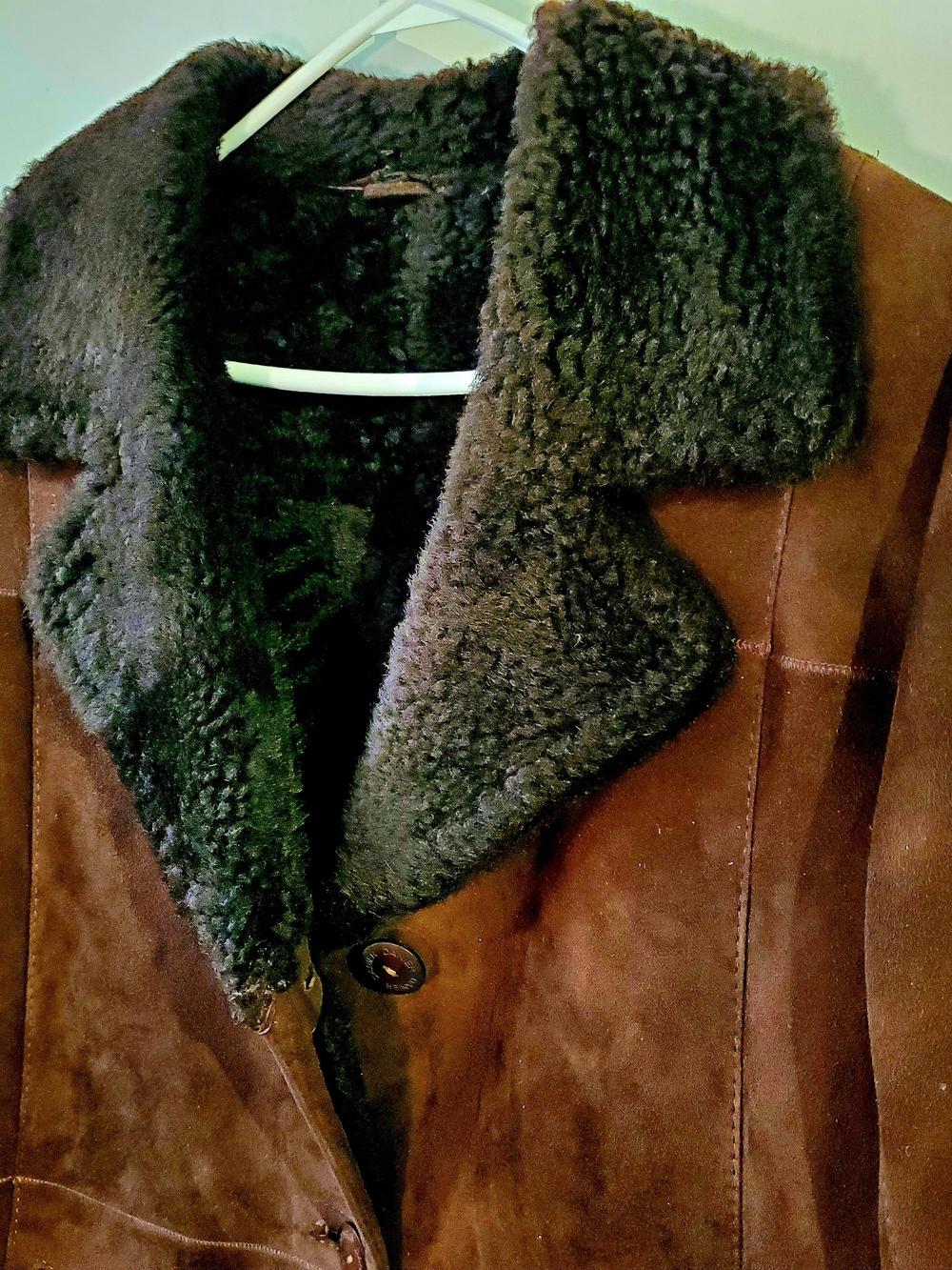 Danier Brown Sheep Skin Suede Shearling Lined Jacket Women Small - Picture 3 of 10